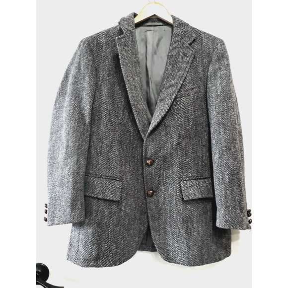 Harris Tweed Herringbone Vintage 70's -90 Scottish Bloomingdale Jacket Blazer 42